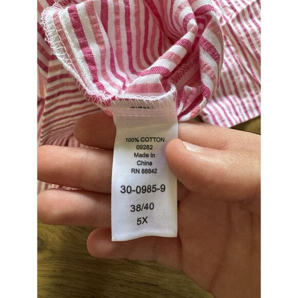 WOMAN WITHIN Pink Plaid Short Sleeve Shirt Size 5X Button‎ Down Cotton 38/40 - Picture 7 of 9